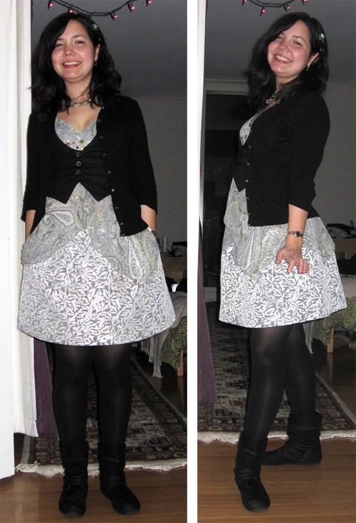 sparkly skirt layered with a top and vest