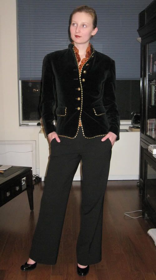 velvet 90s jacket with silk blouse