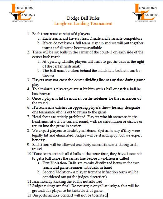 Dodge Ball Rules Sheet Photo by longhornlanding Photobucket