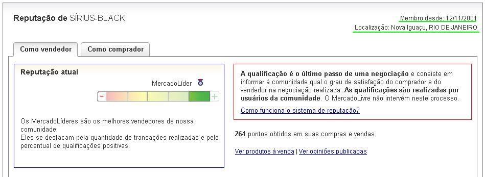 AVALIA&Ccedil;&Atilde;O MERCADO LIVRE
