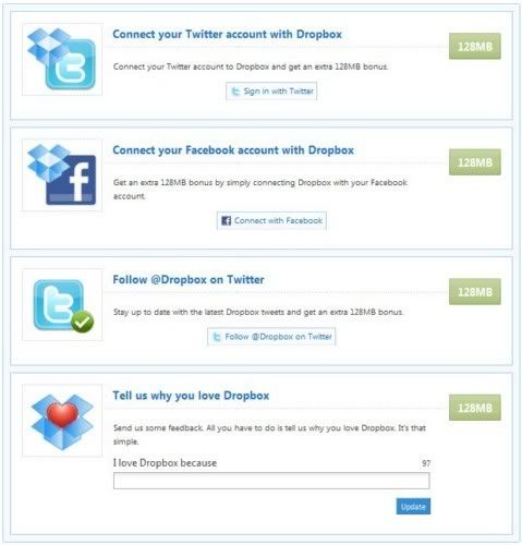 aumentar o espaço no Dropbox