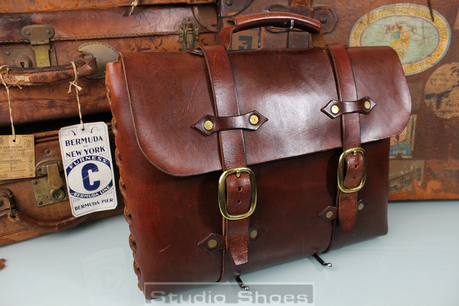 Vtg American Western Bespoke Rifle Saddle Leather Briefcase Case Mens