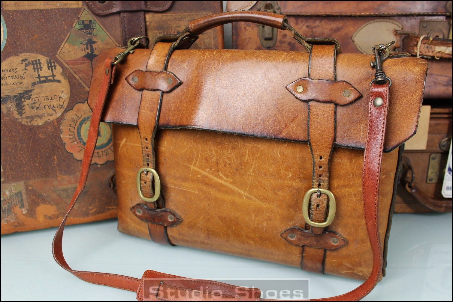 VTG Western Bespoke Saddle Rifle Leather Briefcase Messenger Bag Mens