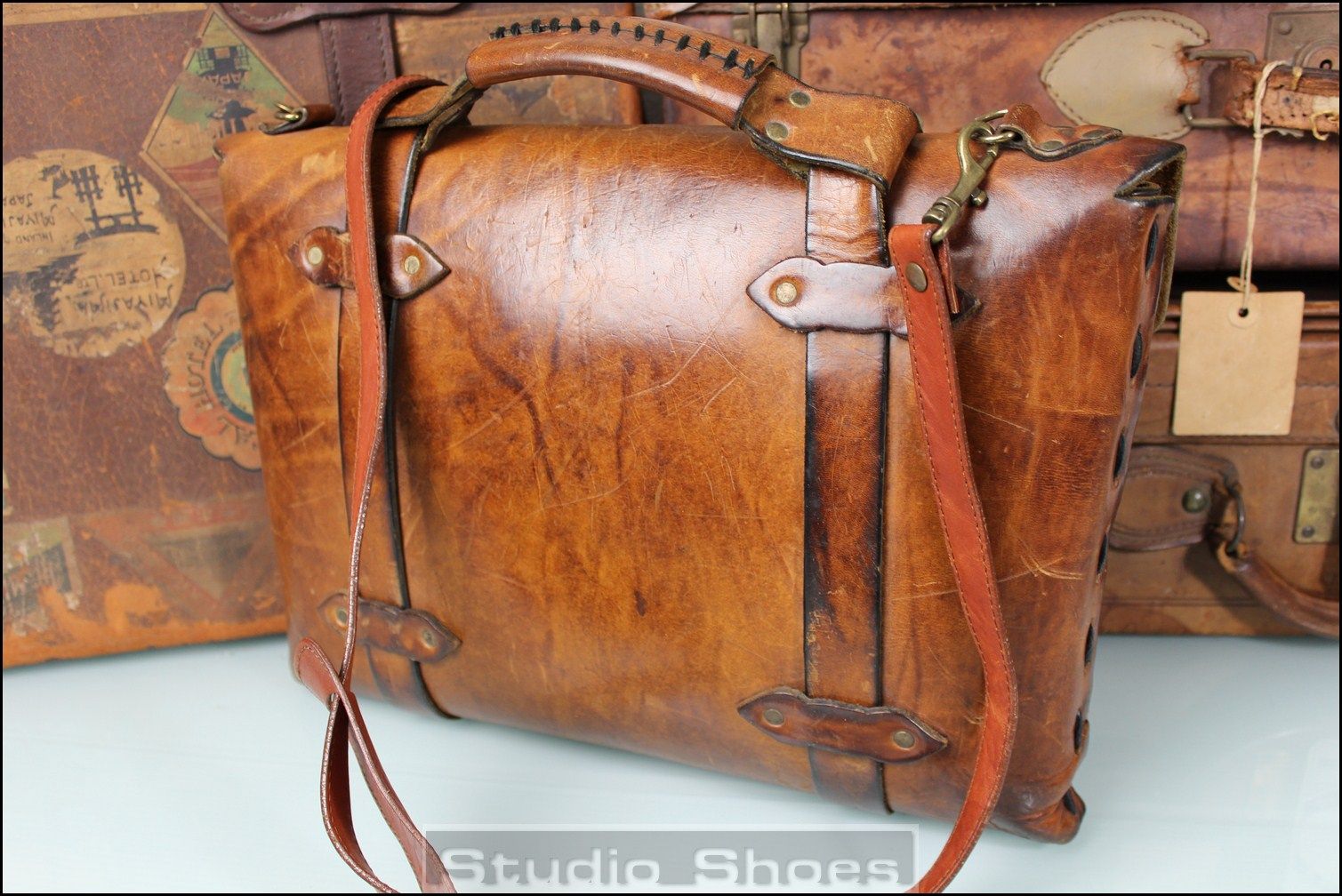 VTG Western Bespoke Saddle Rifle Leather Briefcase Messenger Bag Mens eBay