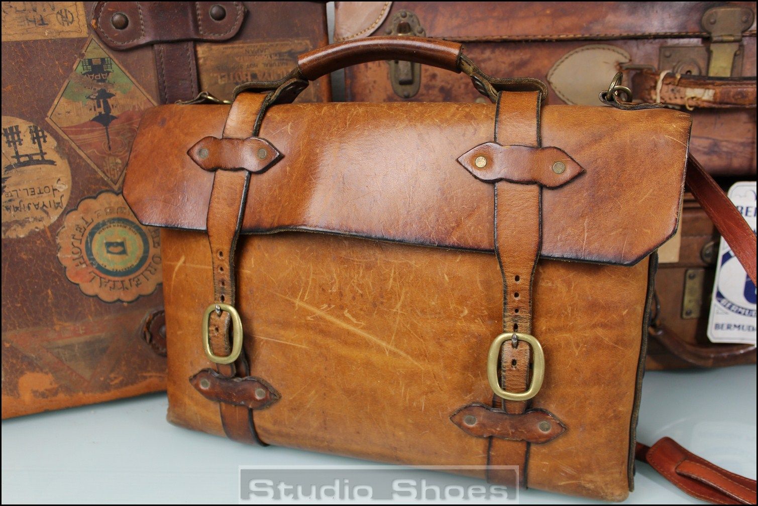 VTG Western Bespoke Saddle Rifle Leather Briefcase Messenger Bag Mens