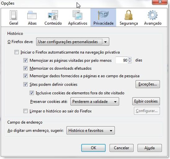Como apagar automaticamente os cookies do Firefox ao fechar