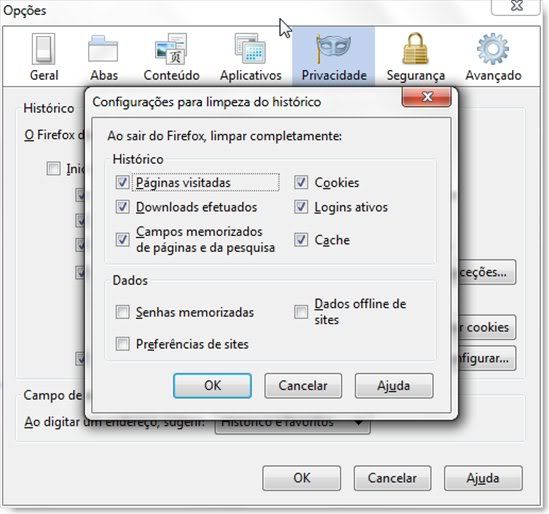 Como apagar automaticamente os cookies do Firefox ao fechar