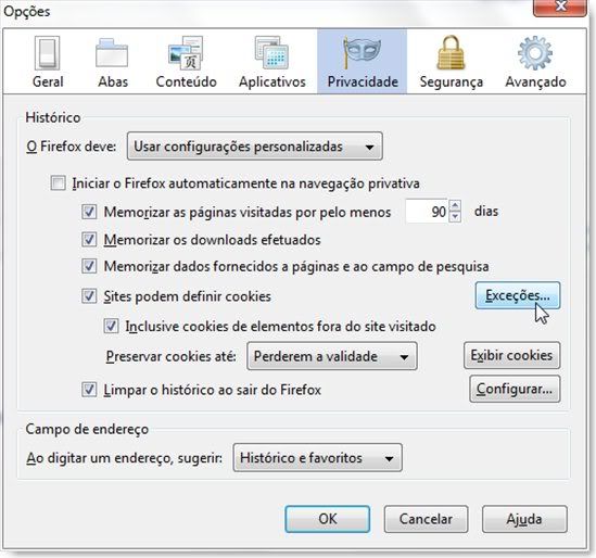 Como apagar automaticamente os cookies do Firefox ao fechar