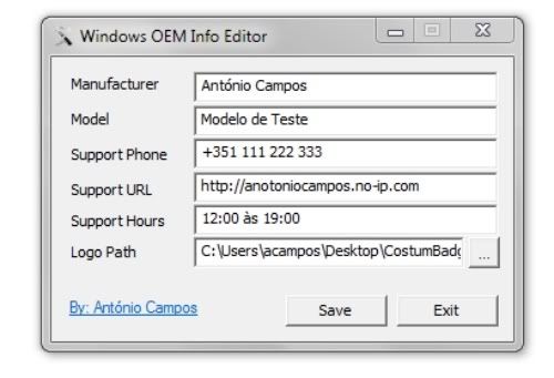 Windows 7 OEM Info Editor Windows 7 OEM Info Editor