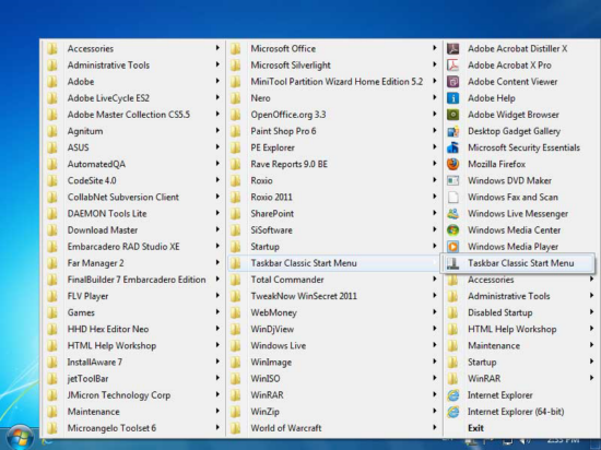 Taskbar Classic Start Menu Taskbar Classic Start Menu