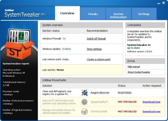 Uniblue System Tweaker 2011 Uniblue System Tweaker 2011