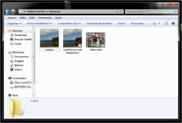 imagens ou vídeos na barra de tarefas do Windows 7